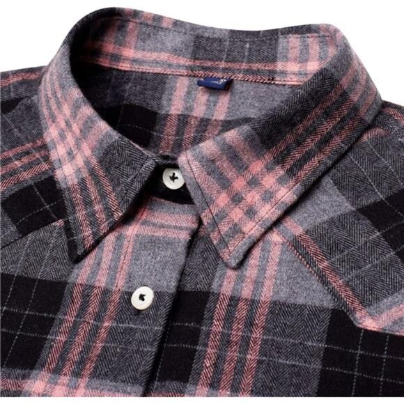 Womens Flannel Shirt Long Sleeve Plaid Shacket Soft Casual - Picture 2 of 7